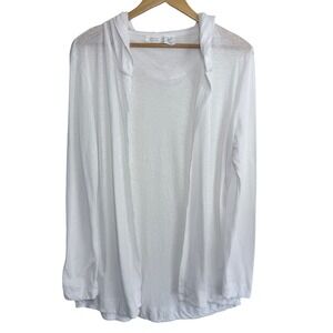 Sigrid Olsen White Linen Blend Hooded Cardigan Coastal Grandma Minimalist XL